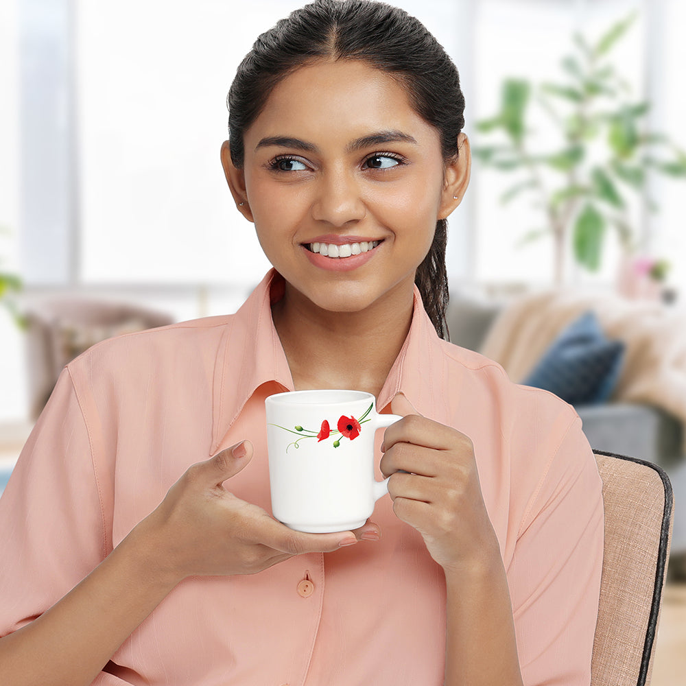 My Borosil Opalware Coffee Mugs & Travel Mugs Larah by Borosil Red Carnation Mug Set