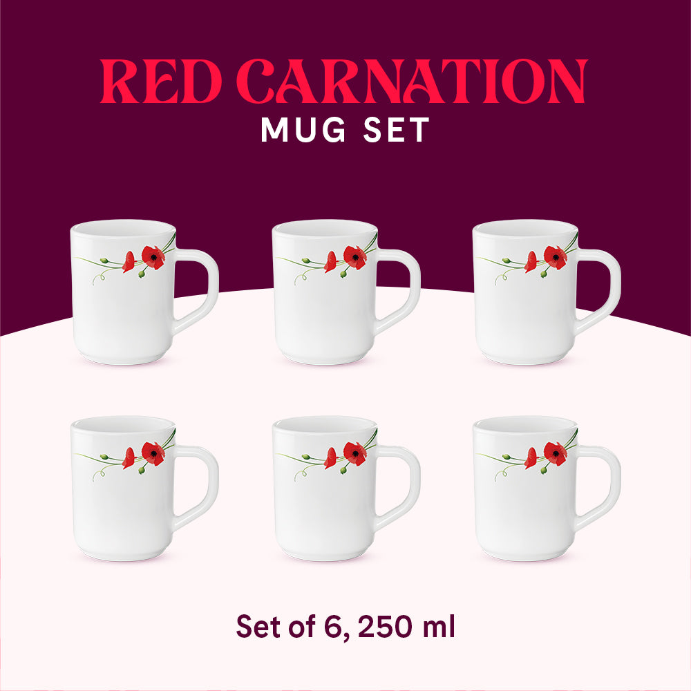 My Borosil Opalware Coffee Mugs & Travel Mugs Larah by Borosil Red Carnation Mug Set