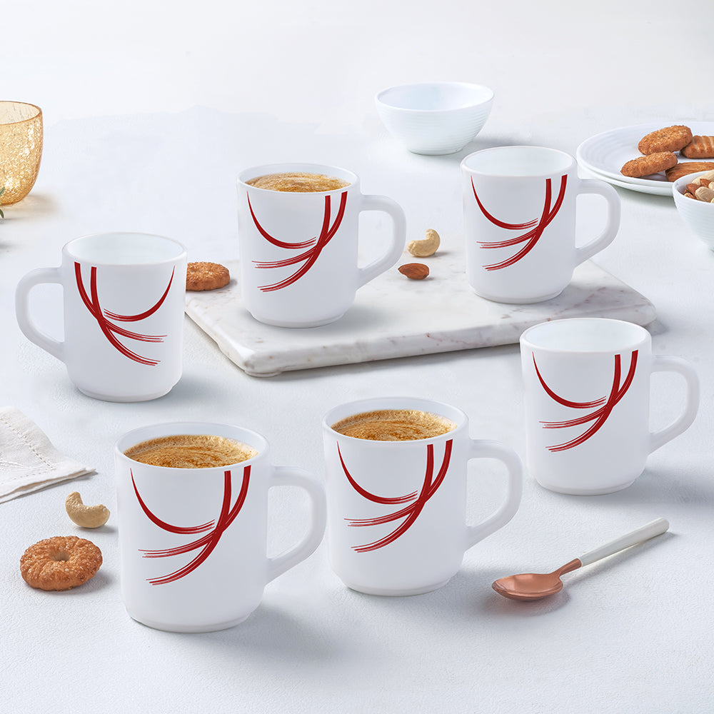 My Borosil Opalware Coffee Mugs & Travel Mugs Larah by Borosil Red Stella Mug Set