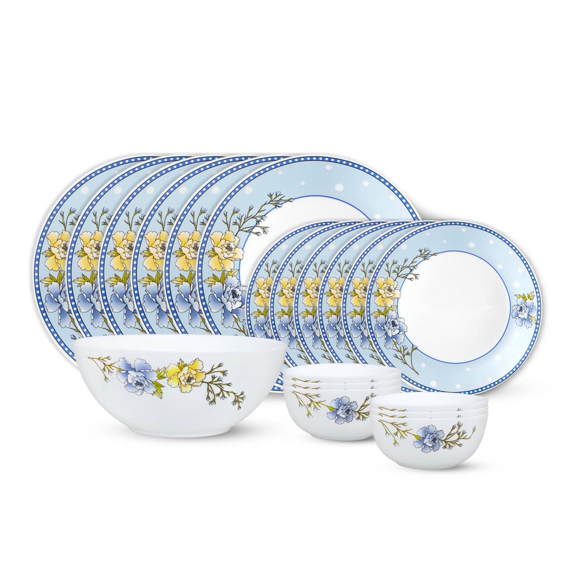 My Borosil Opalware Dinner Sets 19 pc Set: Serves 6 Larah by Borosil Blue Sapphire Dinner Set