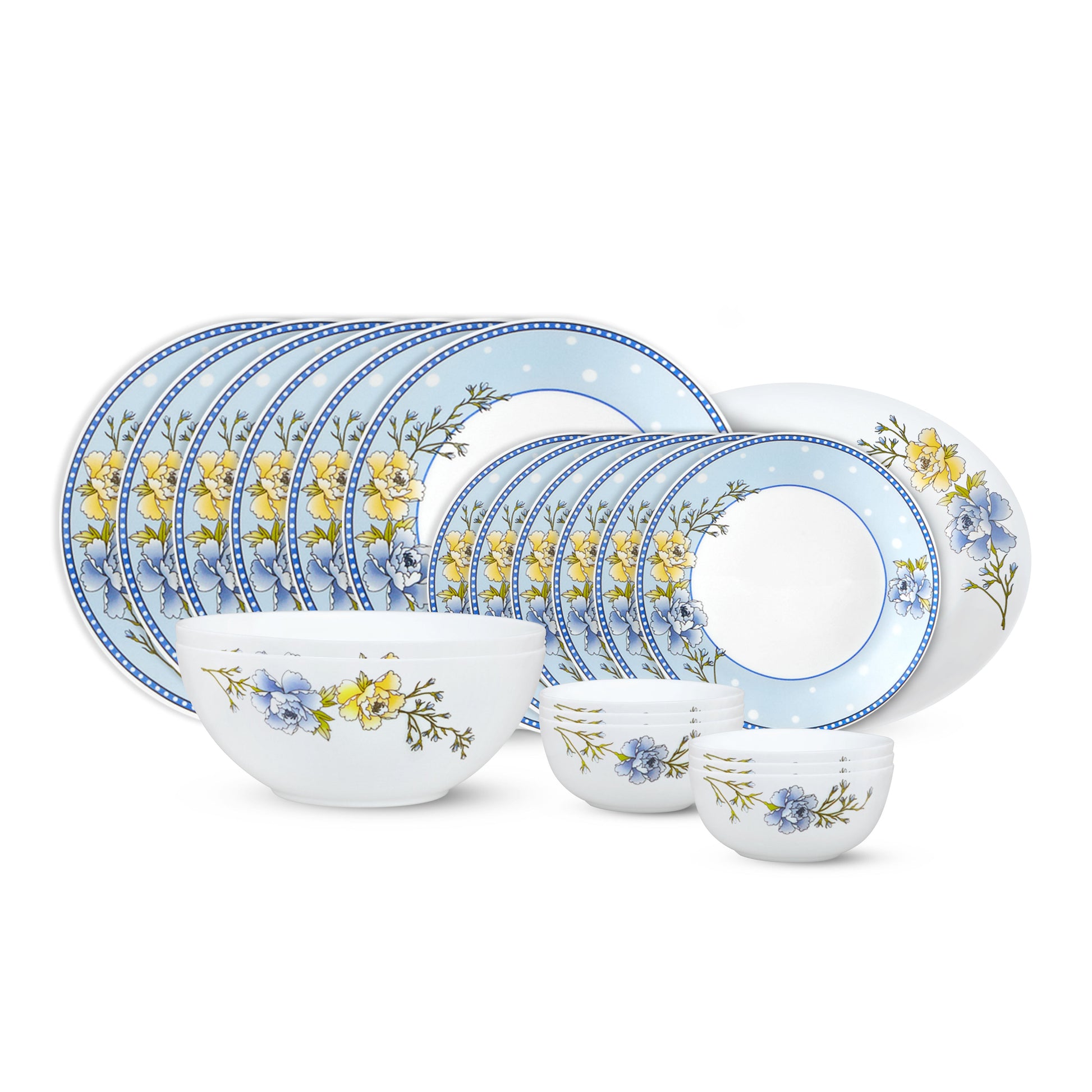 My Borosil Opalware Dinner Sets 21 pc Set: Serves 6 Larah by Borosil Blue Sapphire Dinner Set
