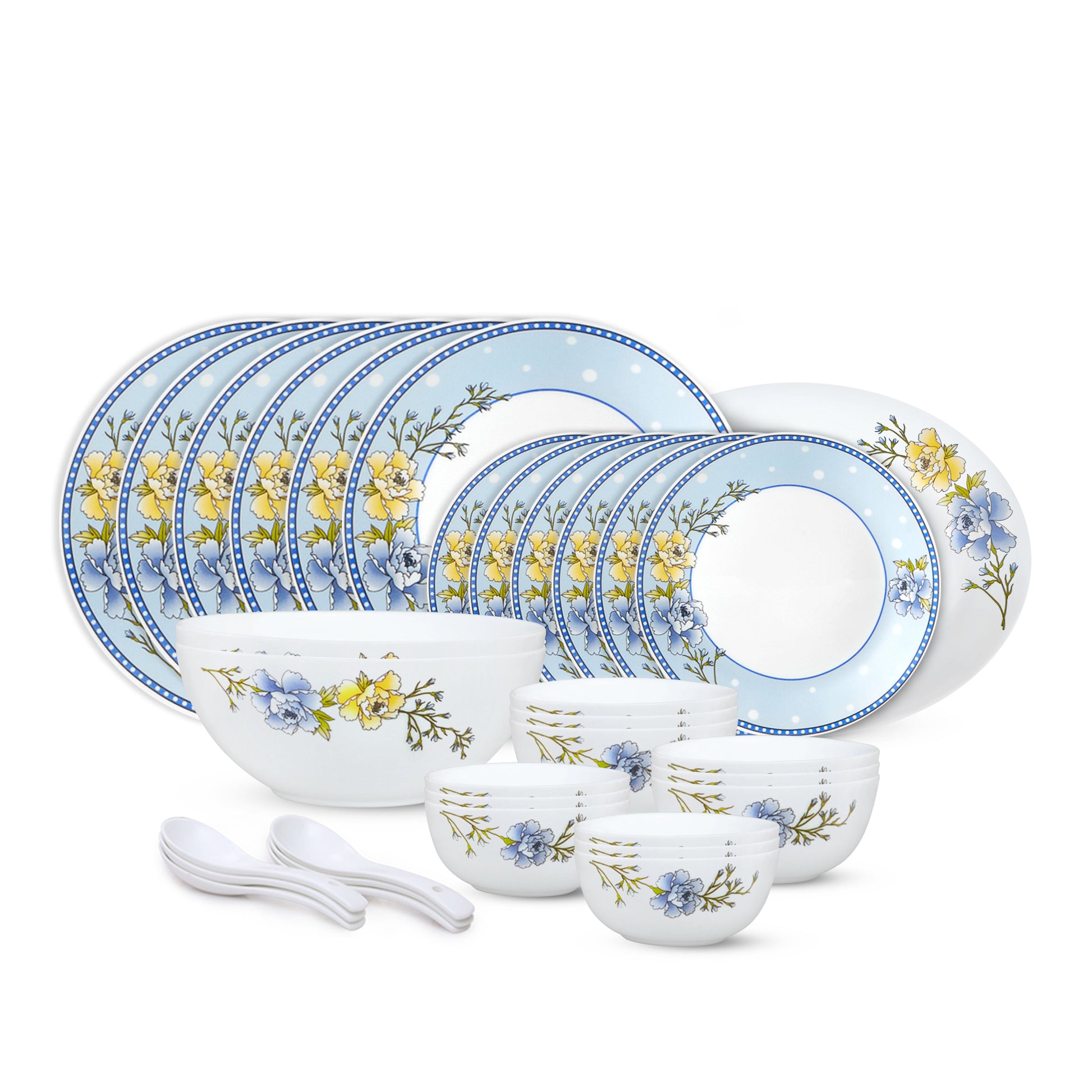 My Borosil Opalware Dinner Sets 33 pc Set: Serves 6 Larah by Borosil Blue Sapphire Dinner Set