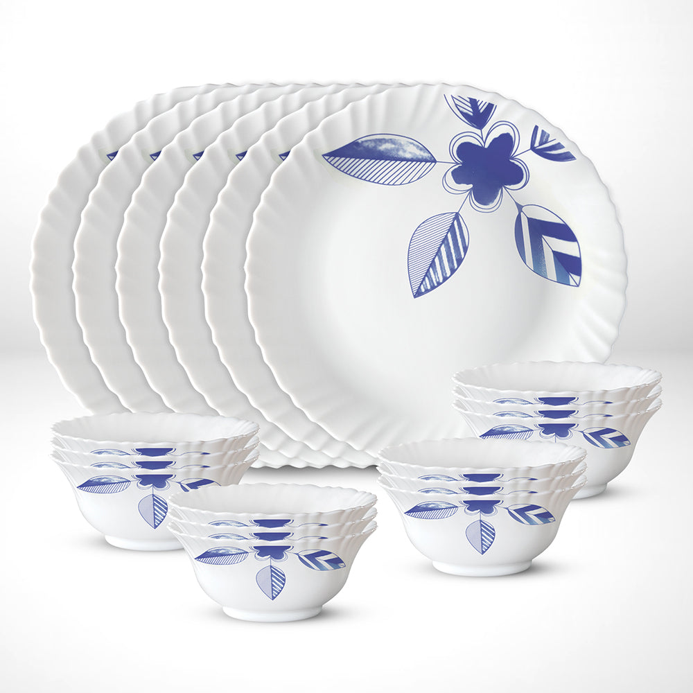 My Borosil Opalware Plate Sets 6 Plates + 12 Bowls Morning Glory Thali Set