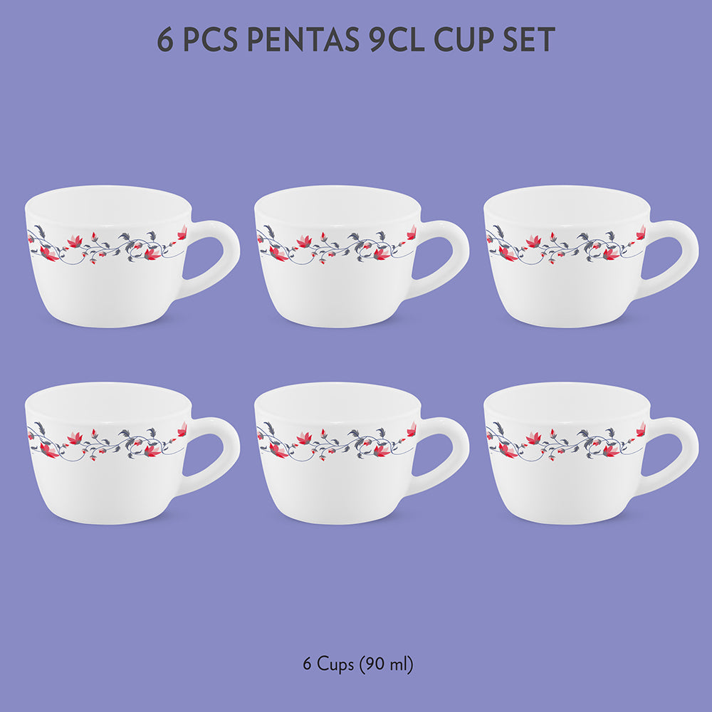 My Borosil Opalware Tea Cups & Tea Sets 90 ml x 6 Pentas Cup & Saucer Set