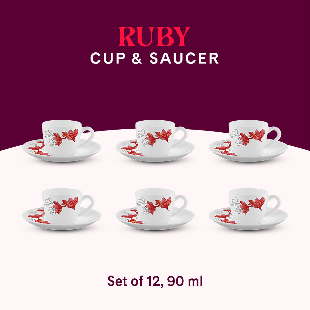 My Borosil Opalware Tea Cups & Tea Sets Larah by Borosil Ruby Cup n Saucer Set