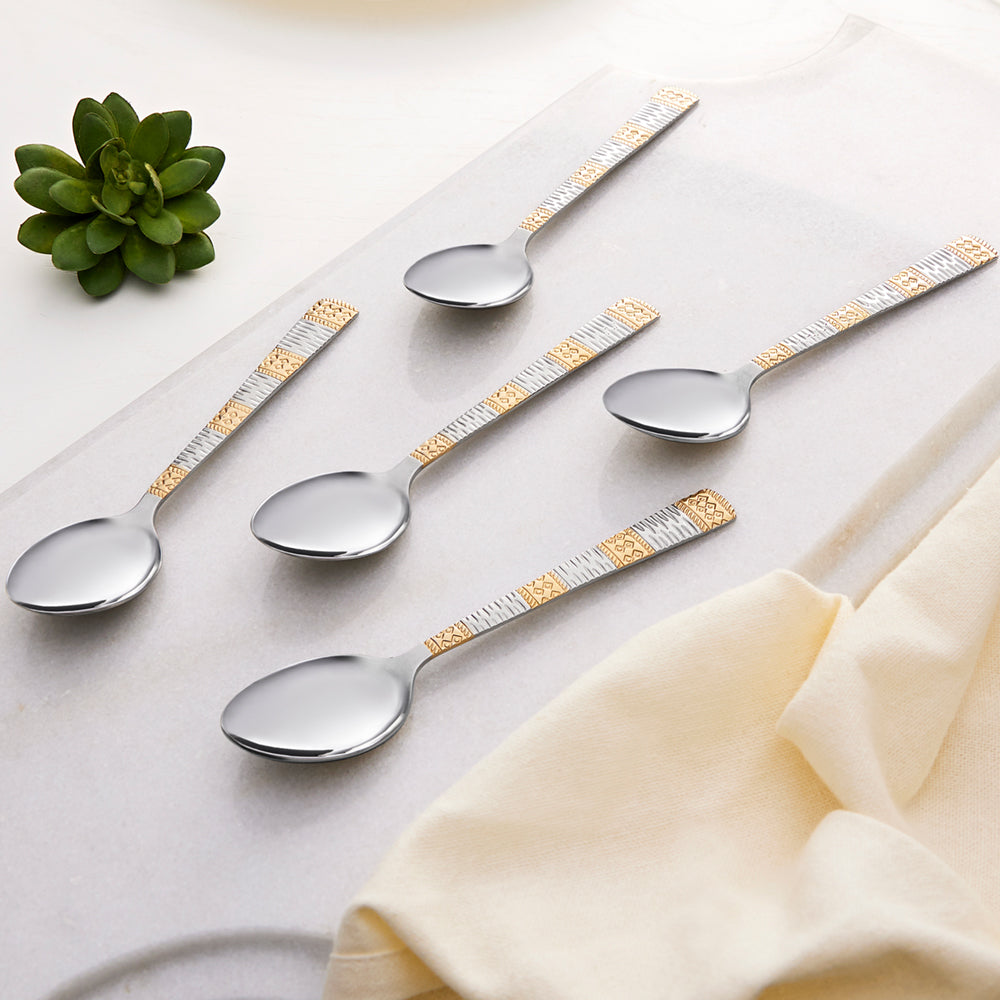 My Borosil Stainless Steel Cutlery Set of 6 - 13.5 cm Gold Tea Spoon, Set of 6