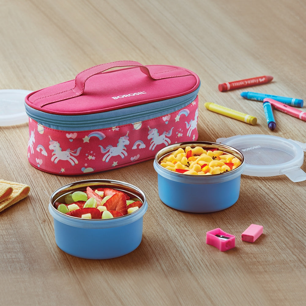 My Borosil Stainless Steel Lunchboxes 300 ml x 2 Candy Pink Lunchbox