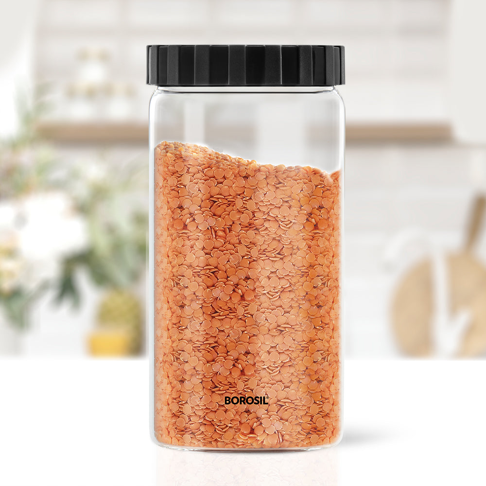 Borosil Borosil Endura Airtight Glass Jar, Black Lid - Personalise