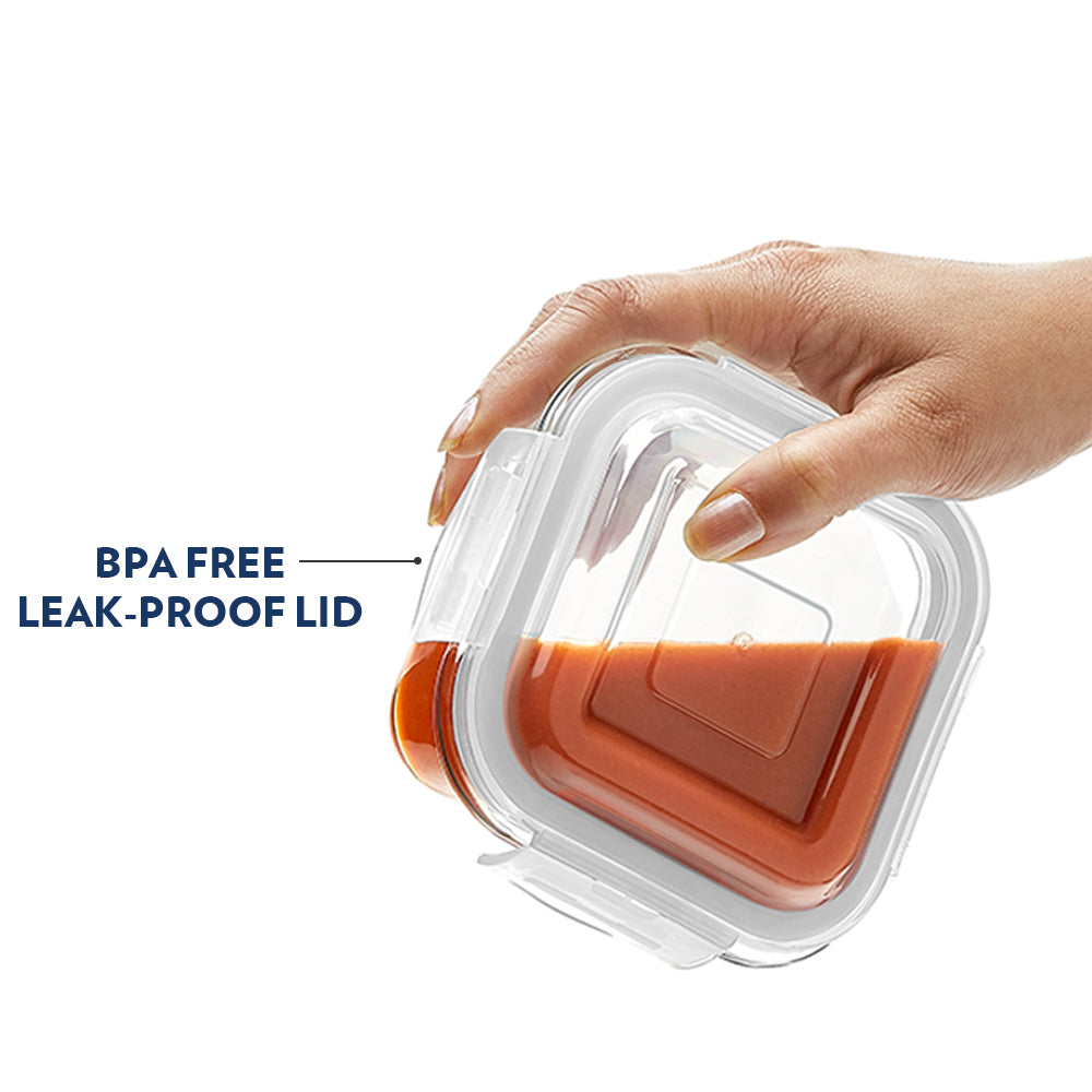 My Borosil Storage Containers 320 ml + 400 ml Klip n Store Square + Round Set of 2 Glass Container