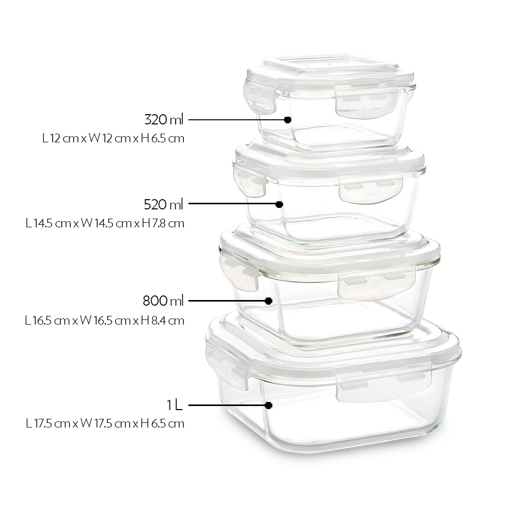 My Borosil Storage Containers 320 ml + 400 ml Klip n Store Square + Round Set of 2 Glass Container