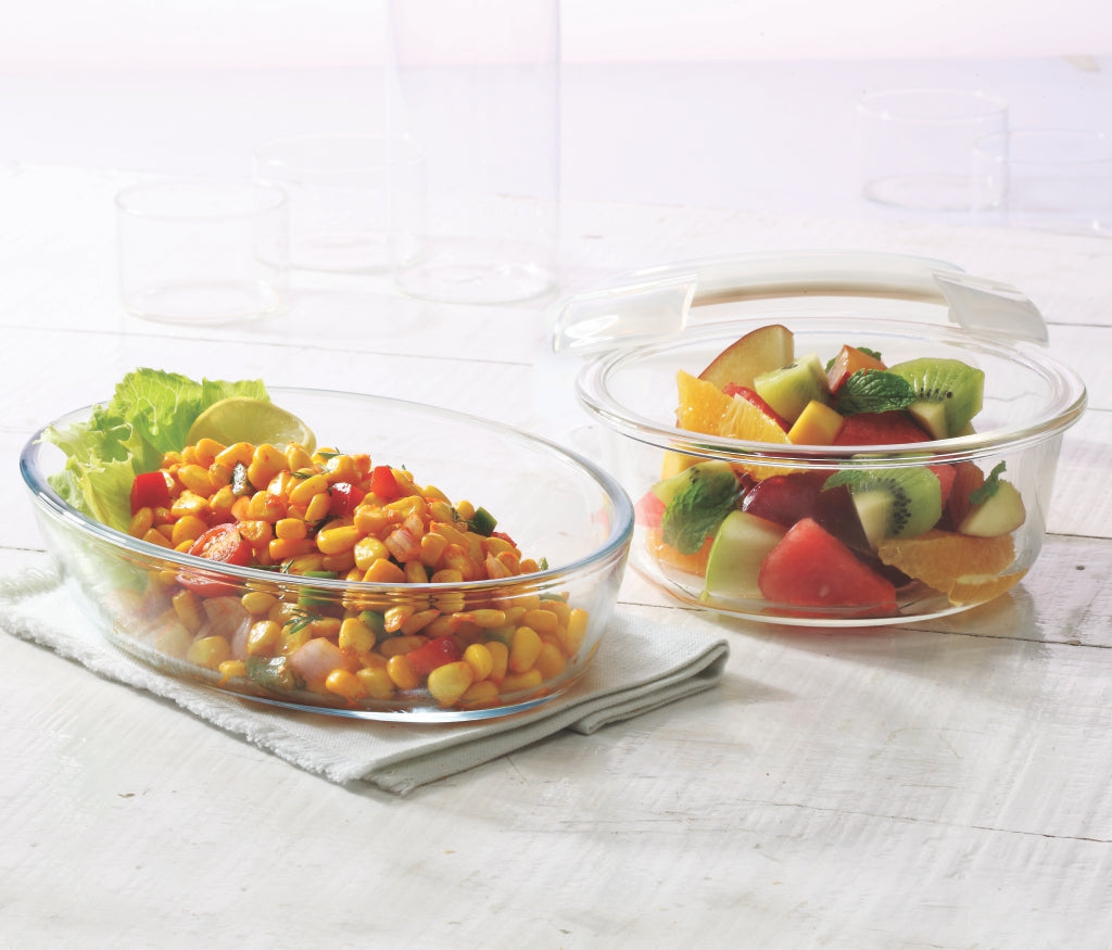 My Borosil Storage Containers 700 ml + 620 ml Oval Dish + Klip n Store Round Set