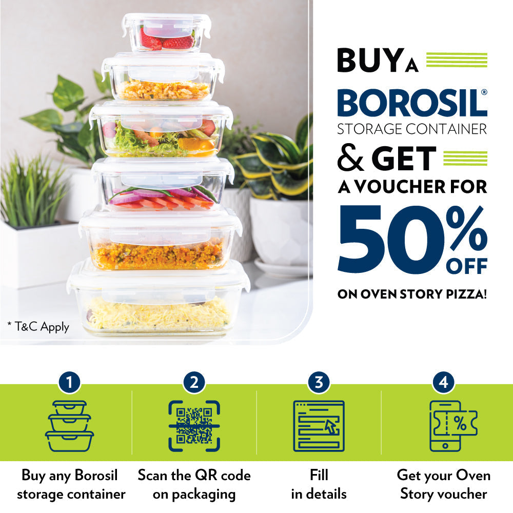 My Borosil Storage Containers 700 ml + 620 ml Oval Dish + Klip n Store Round Set