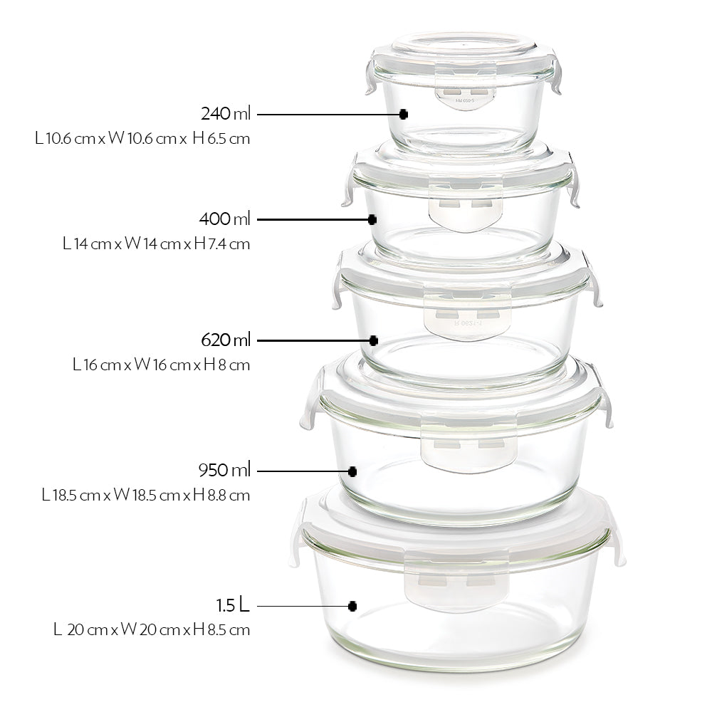 My Borosil Storage Containers Klip n Store Round Set of 2 Glass Container