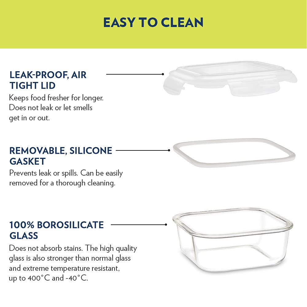 My Borosil Storage Containers Klip n Store Square Set of 2 Glass Container