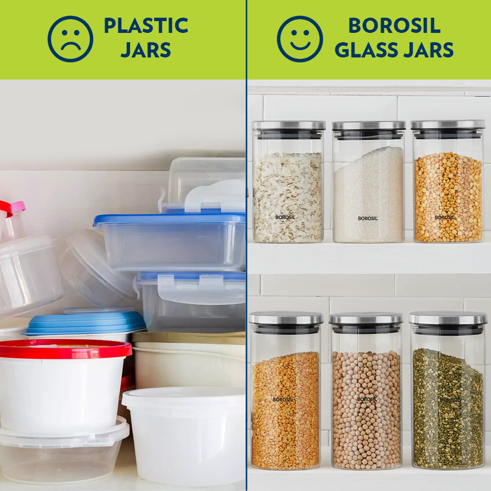 My Borosil Storage Jars 300 + 600 + 900 ml Classic Storage Jar Set of 3