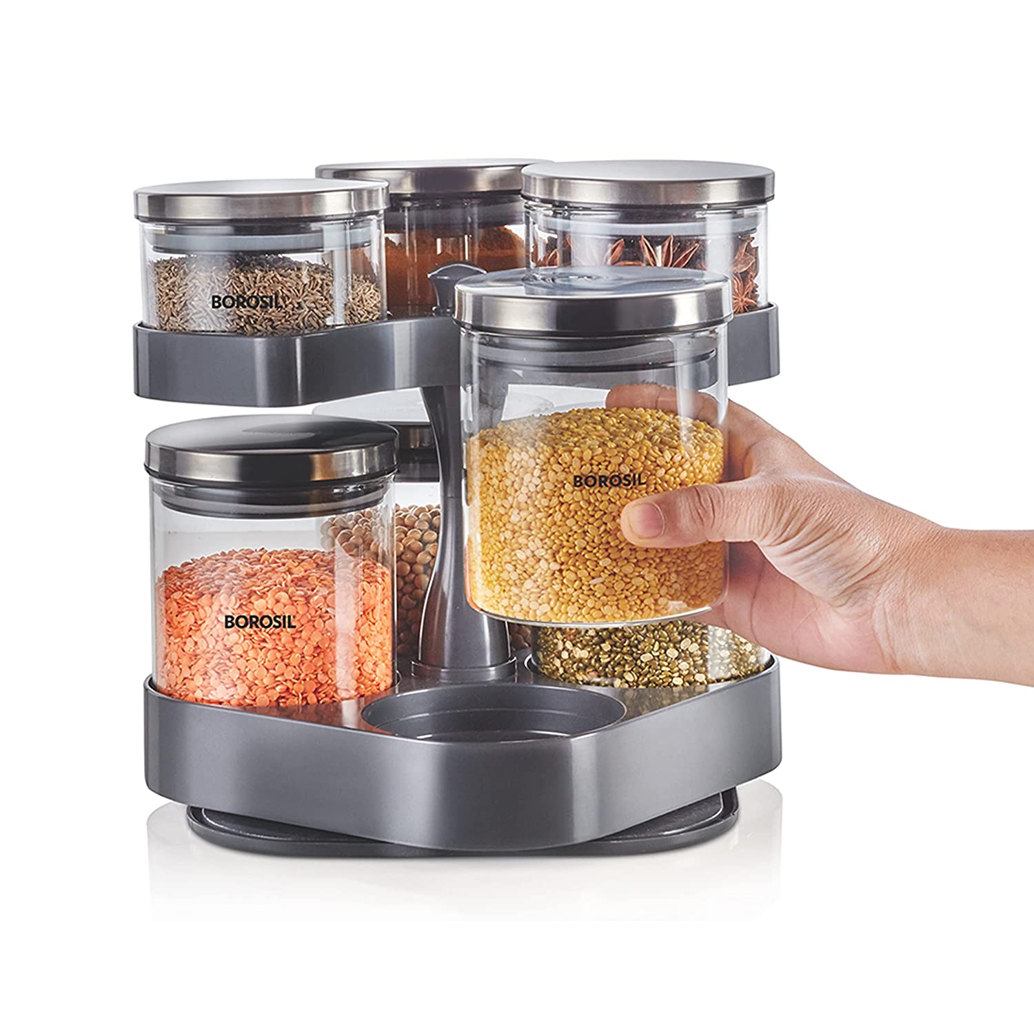 My Borosil Storage Jars Spin n Store Tray w 7 Classic Jars