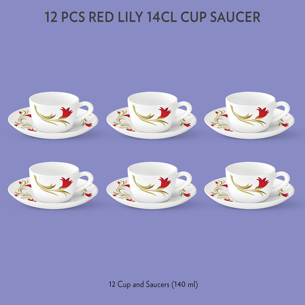 My Borosil Opalware Tea Cups & Tea Sets Red Lily Cup & Saucer Set