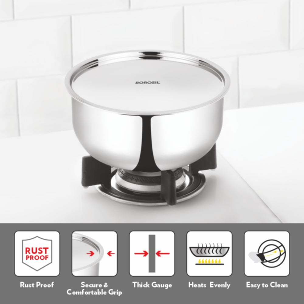 My Borosil Tope & Saucepans Cookfresh SS Triply Tope w Lid