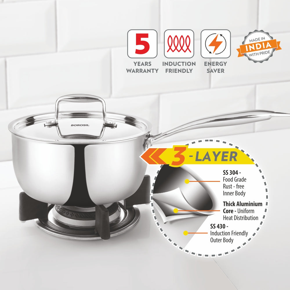 My Borosil Tope & Saucepans Cookfresh Triply Saucepan (Steel Handle)