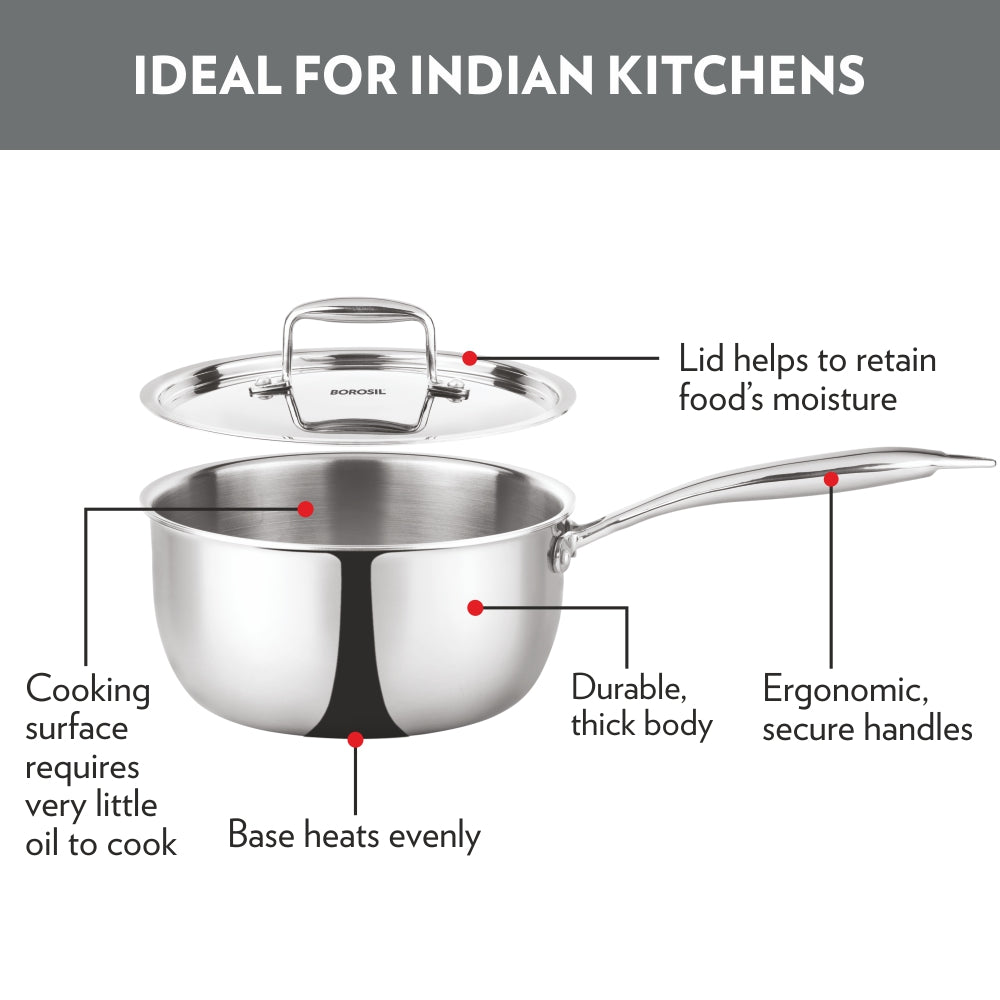 My Borosil Tope & Saucepans Cookfresh Triply Saucepan (Steel Handle)