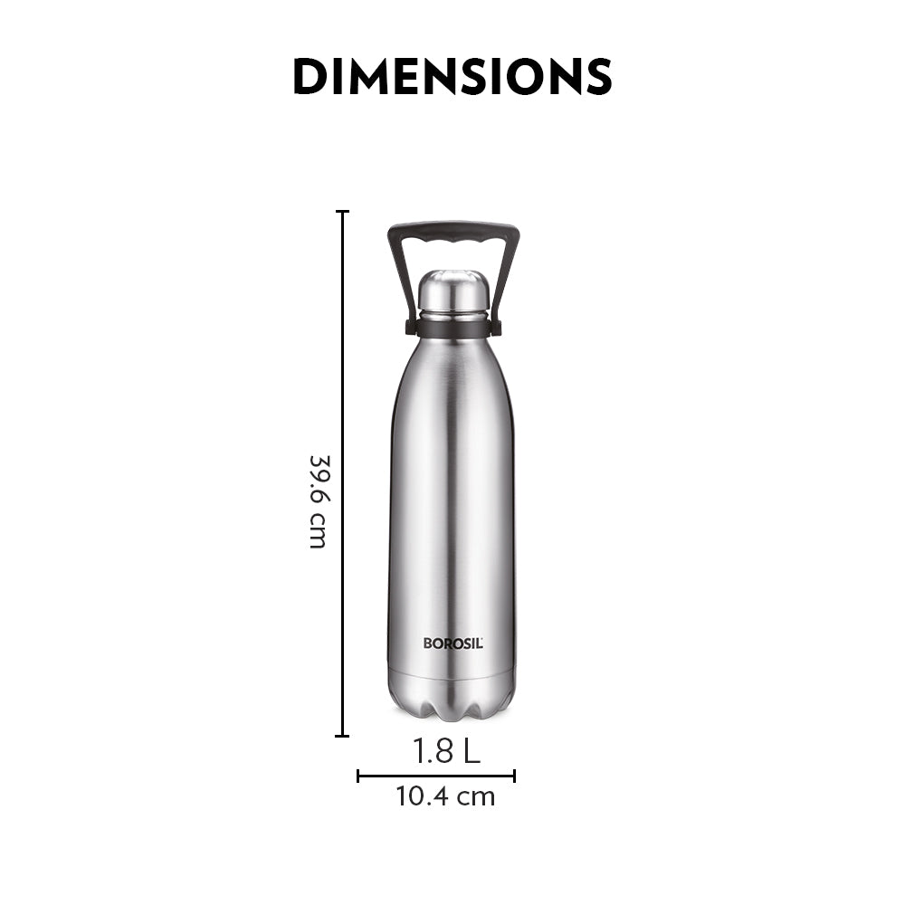 My Borosil Stainless Steel Bottles 1.8 L Bolt Double Wall Bottle (Large Sizes)